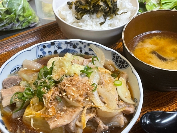 揚げ出汁肉豆腐と豚高菜めし定食